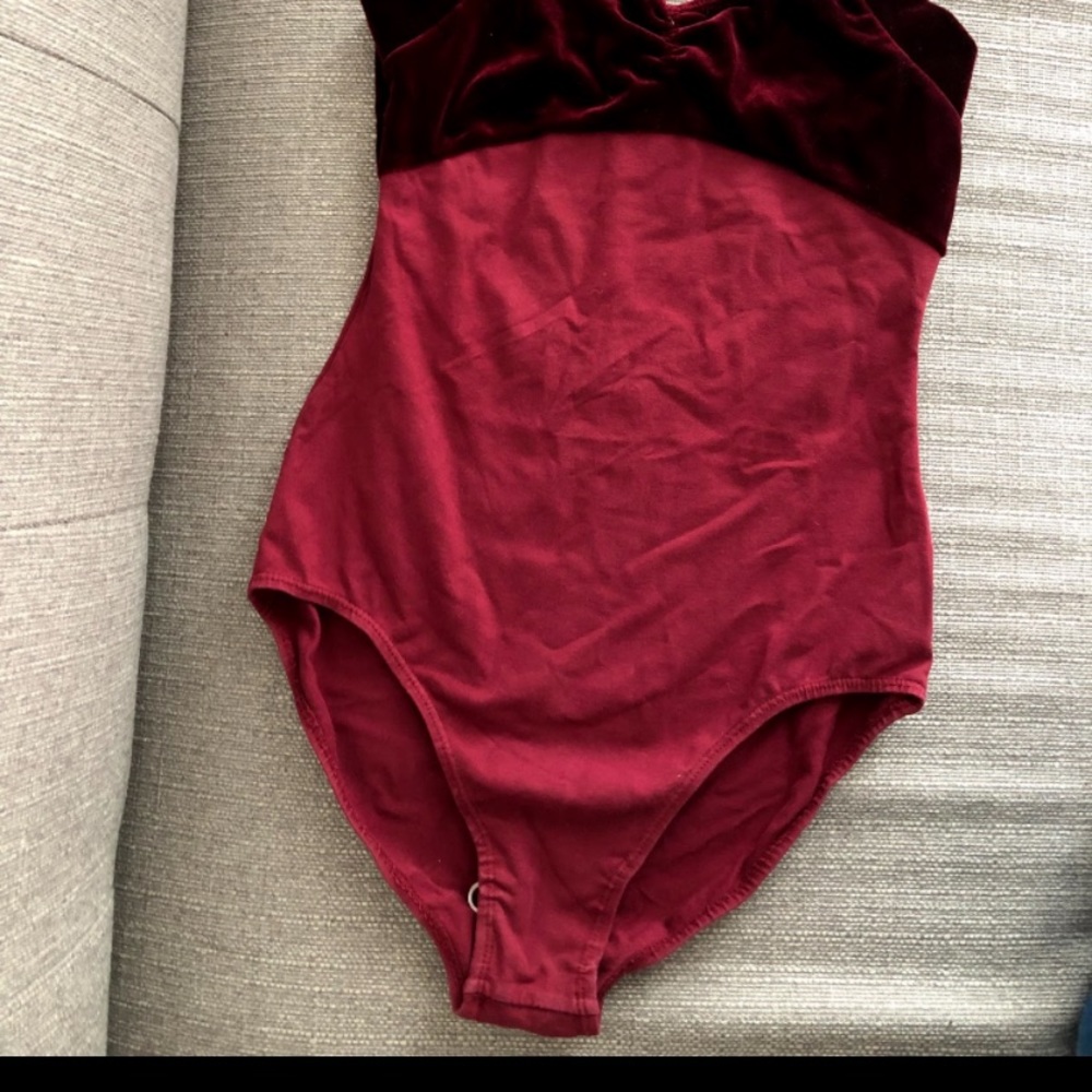 SANSHA Maroon Velvet Cami Lowback Leotard Bodysuit - Picture 2 of 6